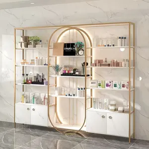 Estantes de madera personalizados para pared, vitrina de exhibición y exhibición de maquillaje para tienda minorista