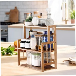 Bathroom Countertop <b>Storage</b> Counter <b>Storage</b> Holder Organizer Custom 3-Tier Bamboo Spice Rack Standing Pantry Shelf for Kitchen - Product Image 4