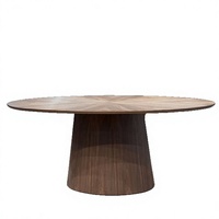 Table à manger ovale en bois massif de style rétro, couleur noyer vintage, table en marqueterie pour projets d'appartements et de villas