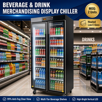 Réfrigérateur commercial à double porte vitrée pour boissons, refroidisseur de bière avec éclairage LED pour restaurant et café