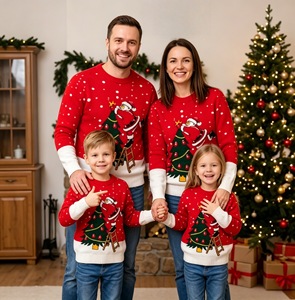Matching Family Christmas Sweaters for Holiday Party Photos, Santa Claus Tree Graphic Xmas <strong>Jumpers</strong> for Family - Product Image 4