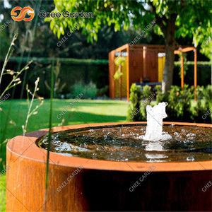 Fontaine d'eau artificielle en acier corten au design contemporain, élément d'aménagement paysager extérieur, cascade murale, bassin avec éclairage LED - Product Image 4