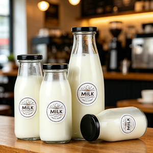 Bouteilles en verre vides réutilisables pour café et lait, 200ml, 250ml, 300ml, 500ml, 1000ml, avec couvercles en métal noir, prix de gros abordable - Product Image 4