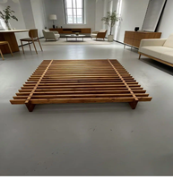 Lit double pliable en bois massif de style mi-ancien, sans tête de lit, avec sommier à lattes, pour chambre principale, assemblable