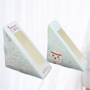 Commercio all'ingrosso Custom Food Grade Sandwich scatola di imballaggio da asporto triangolo scatole di carta con finestra per panetteria <span class=keywords><strong>panini</strong></span> produrre - Product Image 2