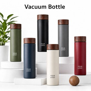Bouteille d'eau isotherme en acier inoxydable 500 ml avec logo personnalisé, couvercle effet bois, double paroi, gourde de sport, cadeau d'entreprise - Product Image 1