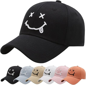 Casquette <span class=keywords><strong>de</strong></span> baseball 6 panneaux <span class=keywords><strong>de</strong></span> qualité OEM ODM avec broderie personnalisée motif sourire pour grossistes, usine BSCI, prix <span class=keywords><strong>de</strong></span> casquette streetwear - Product Image 1