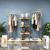 Présentoir de Luxe Doré Haut de Gamme pour Vêtements, Support Métallique Personnalisé pour Magasin de Vêtements, Stock Local Américain, Présentoir de Boutique pour Vêtements