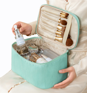 Waterproof Travel Cosmetic <b>Bags</b> 2024 New <b>Large</b> Capacity Travel Accessories Waterproof Makeup <b>Bag</b> Pleated Pu <b>Toiletries</b> Organizer - Product Image 1