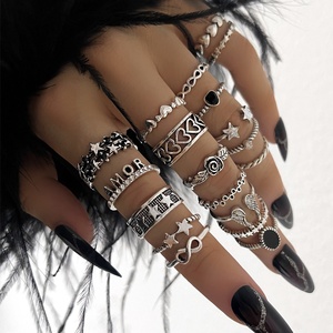 Ensemble de bagues rétro tendance avec étoiles et cœurs pour femmes, bagues féminines avec ailes de fleurs roses, bijoux de fête, cadeaux - Product Image 2