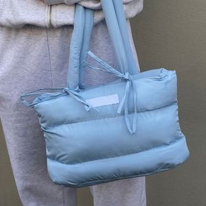 <b>Custom</b> Fashion Puffer Tote Candy Color Blue Nylon Puffy Quilted Tote Bag Large Lightweight Down Cotton Padding Shoulder Bags - Product Image 3