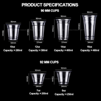 Gobelets en plastique PET transparents personnalisables de 8 à 16 oz avec couvercles pour cafés, boissons froides à emporter, ensemble d'emballage pour boissons