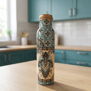 Bohemian Pattern <b>Metal</b> <b>Water</b> <b>Bottle</b> With Gold Lid Portable Travel Drinkware - Product Image 2