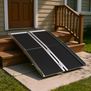 Rampe portable en aluminium pour fauteuil roulant, 4 pieds, surface antidérapante noire, pour portes, marches et escaliers - Product Image 2