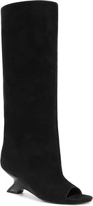 Bottes hautes à talon compensé en <span class=keywords><strong>daim</strong></span> pour femme, style peep toe, à enfiler, bottes longues jusqu'au genou ou à la cuisse, bottines habillées à talon haut, tendance - Product Image 2