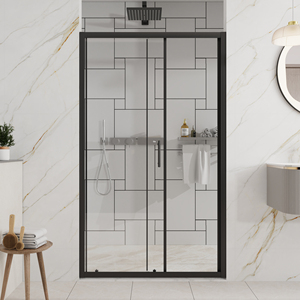 <span class=keywords><strong>Porte</strong></span> de <span class=keywords><strong>douche</strong></span> coulissante carrée noire moderne brossée avec cadre, élégante et durable, en verre trempé et alliage d'aluminium pour améliorer votre salle de bain - Product Image 2