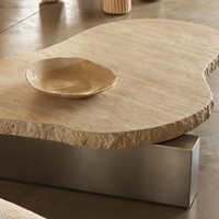 Table basse en travertin beige au design créatif et moderne avec base en acier inoxydable, niveau E0, pour salon et usage domestique