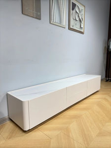 Ensemble console <span class=keywords><strong>TV</strong></span> et table basse blanc crème moderne : matériau éco-responsable, finition haute brillance, rangement avec tiroirs - Product Image 5