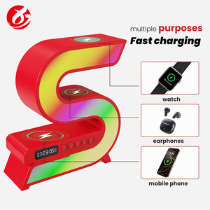 Stasiun Pengisian Daya Nirkabel <span class=keywords><strong>Speaker</strong></span> Bluetooth Jam Alarm White Noise Lampu RGB Penyangga Ponsel untuk Ponsel, Jam Tangan, dan Earbud - Product Image 1