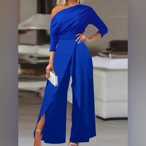 Mono Elegante Formal de Manga Corta y Color Sólido con Abertura Frontal para Mujer - Product Image 2