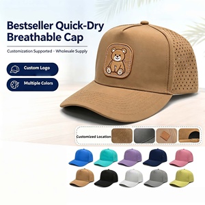 Gorra de Béisbol de 5 Paneles con Bordado de Oso, Secado Rápido, Perforaciones Láser, Transpirable, Protección Solar - Product Image 1