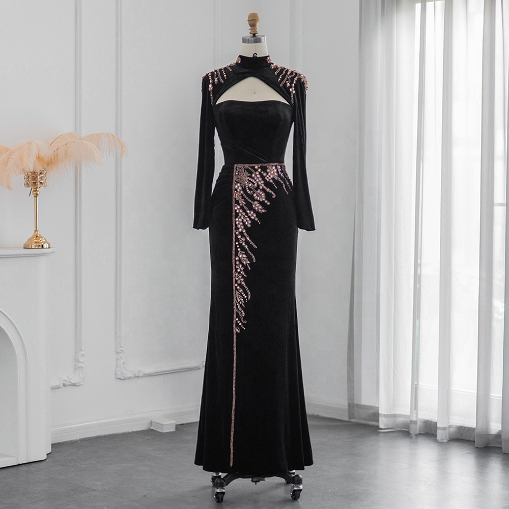 black long sleeve semi formal dress Black Long Sleeves V Neck Lace Prom Dress with Slit, Long Sleeves Black  Formal Dress, Black Lace Evening Dress