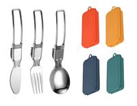 304 acier inoxydable Camping Portable couverts ensemble couteau pliant fourchette cuillère voyage couverts ensemble avec étui en plastique
