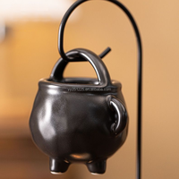 Chauffe-cire suspendu en porcelaine en forme de chaudron de sorcière |   Brûleur d'encens noir aromatique, décoration gothique pour la maison, Halloween |   Vente en gros
