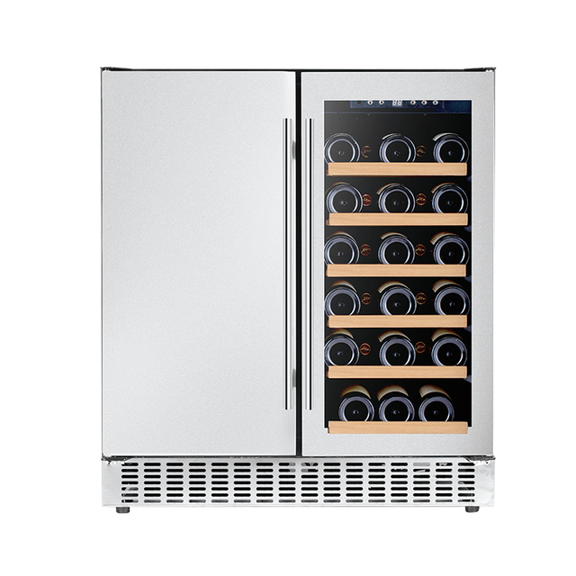 Commercial Custom 180L Side by Side 30 Inch Wine and Beverage Coolers 28 Bottles 100 Cans Compressor Dual Zone Wine Fridge