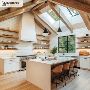 Buildgres moderna cucina bianca armadi <span class=keywords><strong>con</strong></span> lavello in oro maniglie in legno <span class=keywords><strong>cappa</strong></span> porte in vetro gamma isola professionale servizio personalizzato - Product Image 4