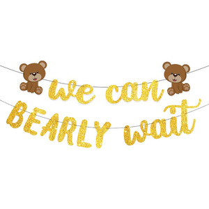 Little Bear We Can BEARLY Wait Guirnalda de papel con purpurina Baby 1er cumpleaños Banner Suministros de decoración para fiesta de cumpleaños - Product Image 5
