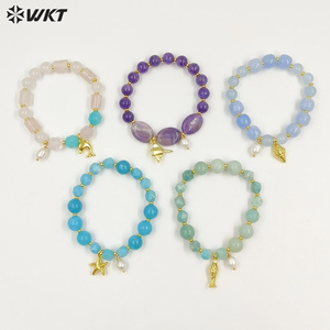 WT-B712 Bellissimi Bracciali in Oro <span class=keywords><strong>con</strong></span> Perle Naturali e Ciondoli a Forma di Stella e Conchiglia, Accessori di Gioielleria alla Moda - Product Image 1