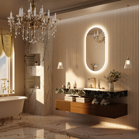 Vente en gros Stock américain Miroir LED intelligent sans cadre pour salle de bain Miroir de salle de bain ovale moderne avec interrupteur tactile éclairé Appartements de dépôt