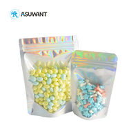 Transparent arc-en-ciel clair avant argent soutenu petit holographique Mylar pochette à fermeture éclair sacs emballage en plastique aluminisé