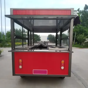 Carro móvil de cuatro ruedas para barbacoa frita, carro de comida rápida con empuje manual, con equipo de cocina