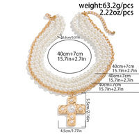 Collier Rétro pour Soirée Bal de Promo, Chaîne Épaisse en Argent, Élégant Collier Superposé Massif en Or Martelé avec Perles et Croix