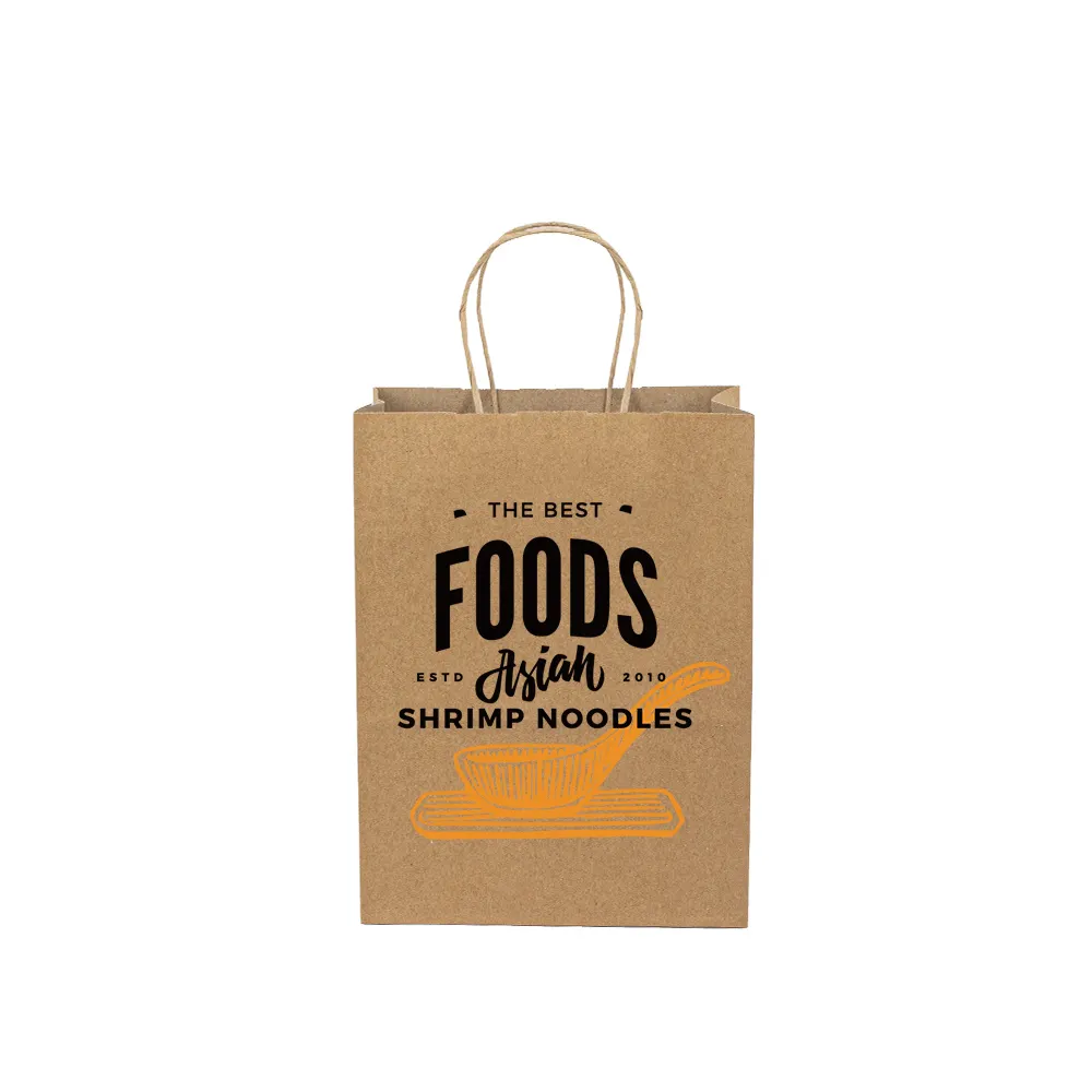 custom printed kraft food takeaway Christmas gift for small business clothing packaging handle paper bag with logo
