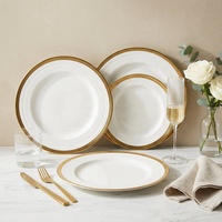 Assiettes de table en porcelaine blanches avec bord doré, de luxe, pour banquets, mariages, restaurants, 8/10/12 pouces, ensemble de vaisselle B