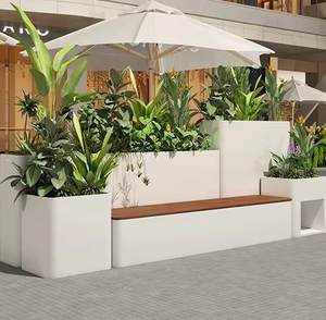 Bac à fleurs en acier inoxydable avec sièges, design moderne, adapté à l'installation en DIY avec des rampes d'escalier/de balcon - Product Image 1