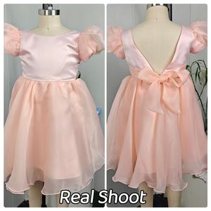 Abito da ragazza in raso <span class=keywords><strong>rosa</strong></span> con maniche a sbuffo in <span class=keywords><strong>Tulle</strong></span> in vita e soffice gonna Tutu abito per bambine - Product Image 2
