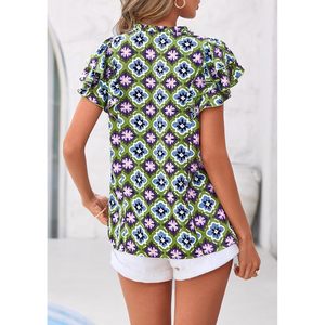 Chemisier Bohème Femme à Manches Volantes Imprimé Floral Col V en Mousseline – Haut d'Été Décontracté et Élégant pour le Travail – Vêtements de Printemps - Product Image 5
