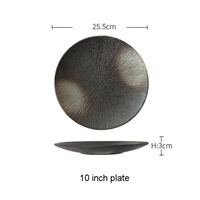 En gros 10 "En Céramique Créatif Japonais Rond Rétro Rayé Steak Plaque