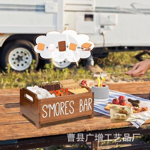 Solid Wood S'Mores Bar <b>Box</b> With Compartments Multi Functional Desktop <b>Storage</b> Organizer For Snacks Outdoor <b>Camping</b> Use - Product Image 4