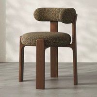 Chaise de salle à manger mobile en bois massif de style français vintage, dossier en tissu souple de style mi-siècle, chaise de table de designer simple