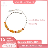 Bracelets pour femmes en acier inoxydable à la mode en gros, design de pierres de forme colorée, élégant, sensibilité, plaqué or antique