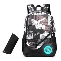 Graffiti Three-Piece Waterproof Polyester Unisex Student Satchel Leisure Computer Backpack for Junior High School Students