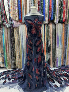 Beautifical Wedding Dress vải phong cách mới nhất 5yards pháp <span class=keywords><strong>Net</strong></span> ren thêu đính cườm vải nhung cho trang phục ml75n1000 - Product Image 2