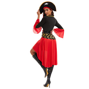 Female Pirate Costume Plus Size Halloween Cosplay Outfit <b>Red</b> Black Dress Hat <b>Belt</b> Boots Women's Game Bodysuit Polyester - Product Image 4