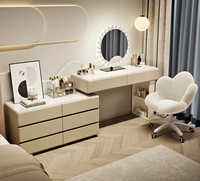Coiffeuse de luxe sélectionnée en bois massif, style crème, avec armoire intégrée – Nouveau style 2025, pour chambre à coucher, de luxe haut de gamme