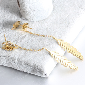 Pendientes de Hoja con Cadena Larga de Acero Inoxidable Dorado, Diseño Geométrico de Planta, Joyería de Moda - Product Image 4